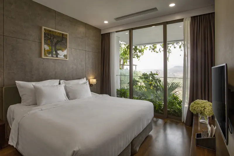 Phòng ngủ căn Deluxe Sky Residence 2 phòng ngủ ở Flamingo Đại Lải
